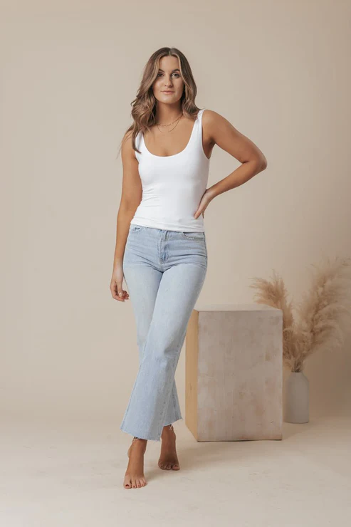Scoop Neck Double Lined Jersey Tank - White - Image 2